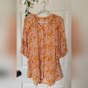 Anthropologie Ruffle Forest Pattern Blouse